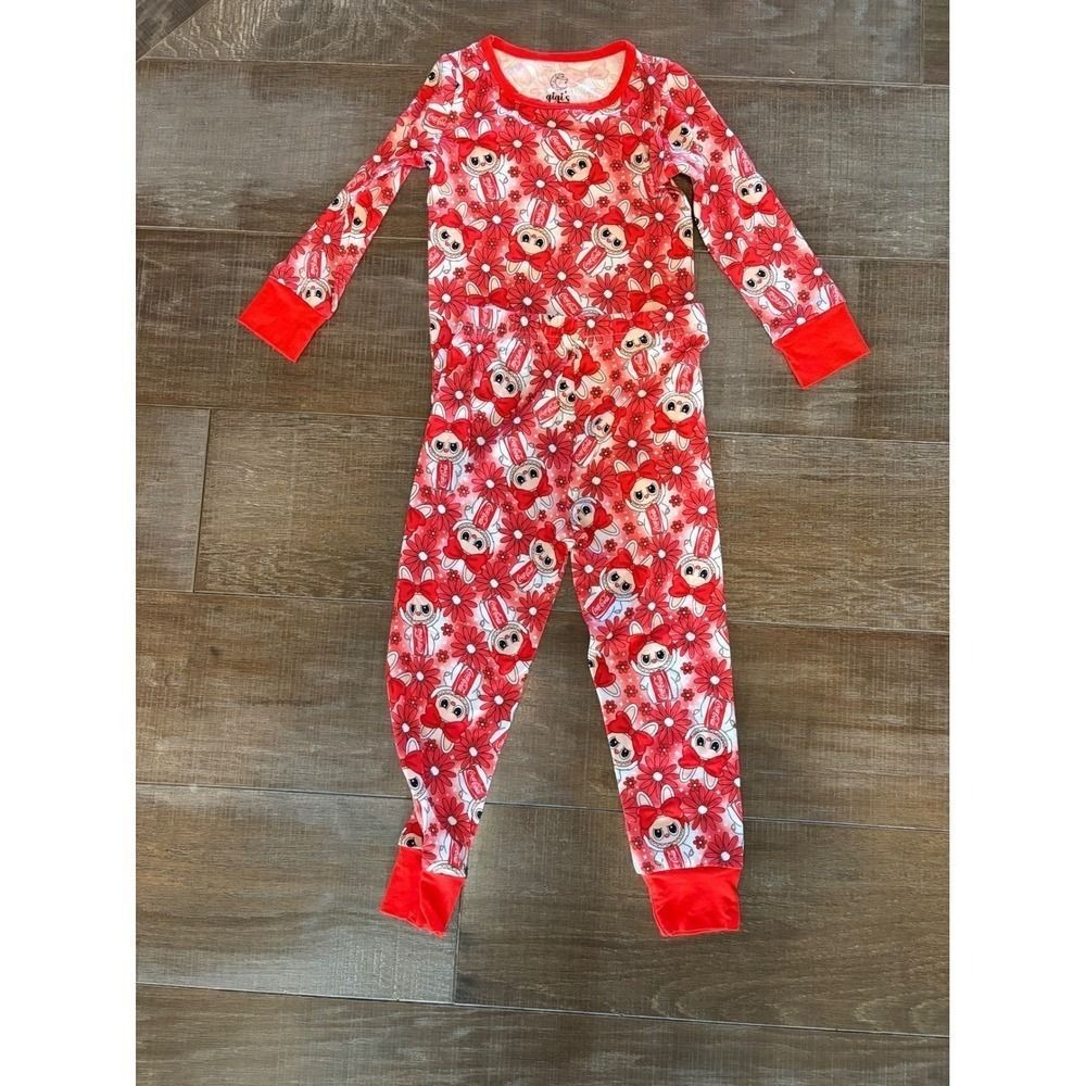 Gigi's Closet Bamboo Pajama Set 12-18M Red Floral Bunny Coca-Cola Print PJs